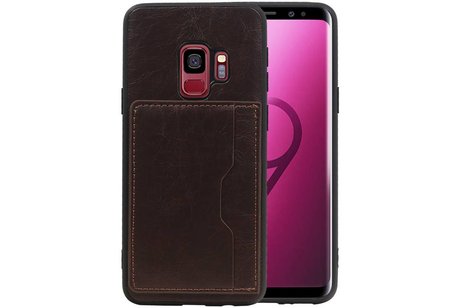 BAOHU Staand Back Cover met 1 Pasjeshouder Hoesje Geschikt voor Samsung Galaxy S9 Mocca
