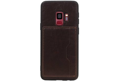 BAOHU Staand Back Cover met 1 Pasjeshouder Hoesje Geschikt voor Samsung Galaxy S9 Mocca