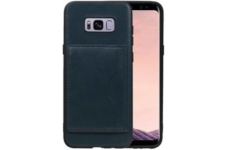BAOHU Staand Back Cover met 1 Pasjeshouder Hoesje Geschikt voor Samsung Galaxy S8 Plus Navy