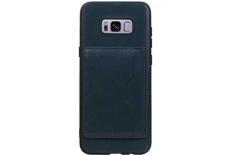 BAOHU Staand Back Cover met 1 Pasjeshouder Hoesje Geschikt voor Samsung Galaxy S8 Plus Navy