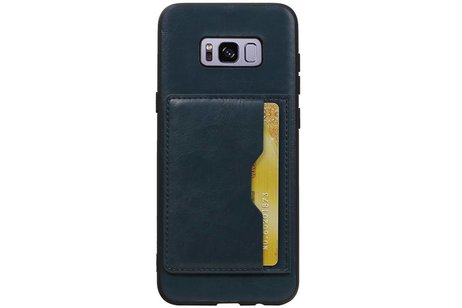 BAOHU Staand Back Cover met 1 Pasjeshouder Hoesje Geschikt voor Samsung Galaxy S8 Plus Navy