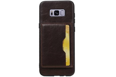 BAOHU Staand Back Cover met 1 Pasjeshouder Hoesje Geschikt voor Samsung Galaxy S8 Plus Mocca