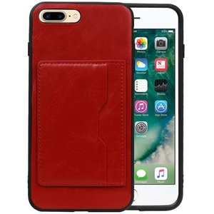 BAOHU Staand Back Cover met 1 Pasjeshouder Hoesje Geschikt voor iPhone 8 Plus Rood