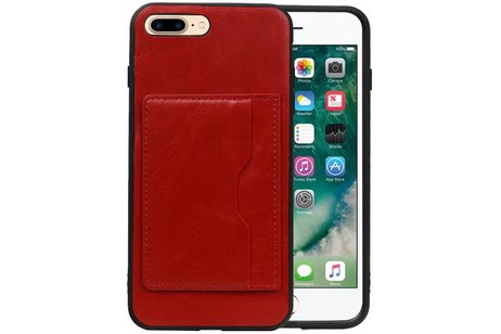 BAOHU Staand Back Cover met 1 Pasjeshouder Hoesje Geschikt voor iPhone 8 Plus Rood