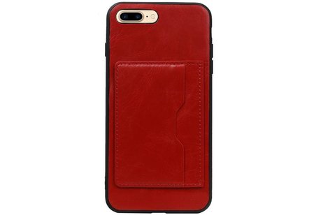 BAOHU Staand Back Cover met 1 Pasjeshouder Hoesje Geschikt voor iPhone 8 Plus Rood