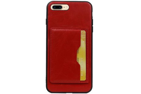 BAOHU Staand Back Cover met 1 Pasjeshouder Hoesje Geschikt voor iPhone 8 Plus Rood