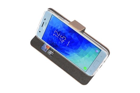 Booktype Telefoonhoesjes - Bookcase Hoesje - Wallet Case -  Geschikt voor Samsung Galaxy J3 2018 - Goud