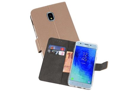 Booktype Telefoonhoesjes - Bookcase Hoesje - Wallet Case -  Geschikt voor Samsung Galaxy J3 2018 - Goud