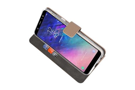 Booktype Telefoonhoesjes - Bookcase Hoesje - Wallet Case -  Geschikt voor Samsung Galaxy A6 Plus (2018) - Goud