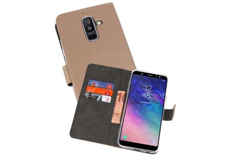 Booktype Telefoonhoesjes - Bookcase Hoesje - Wallet Case -  Geschikt voor Samsung Galaxy A6 Plus (2018) - Goud