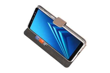 Booktype Telefoonhoesjes - Bookcase Hoesje - Wallet Case -  Geschikt voor Galaxy A8 Plus 2018 - Goud