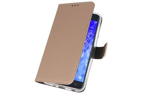 Booktype Telefoonhoesjes - Bookcase Hoesje - Wallet Case -  Geschikt voor Samsung Galaxy J7 2018 - Goud