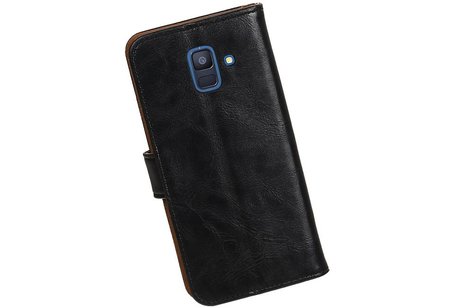 BAOHU Zakelijke Book Case Telefoonhoesje Geschikt voor de Samsung Galaxy A6 2018 - Portemonnee Hoesje - Pasjeshouder Wallet Case - Zwart