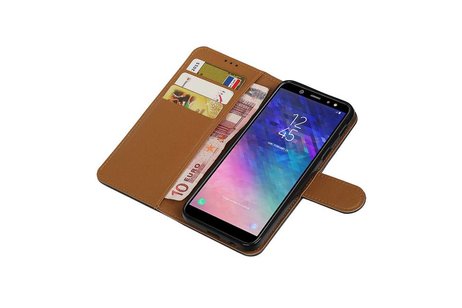 BAOHU Zakelijke Book Case Telefoonhoesje Geschikt voor de Samsung Galaxy A6 2018 - Portemonnee Hoesje - Pasjeshouder Wallet Case - Zwart