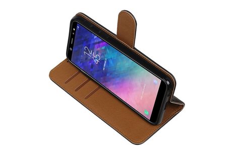 BAOHU Zakelijke Book Case Telefoonhoesje Geschikt voor de Samsung Galaxy A6 2018 - Portemonnee Hoesje - Pasjeshouder Wallet Case - Zwart