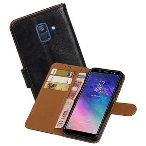 BAOHU Zakelijke Book Case Telefoonhoesje Geschikt voor de Samsung Galaxy A6 2018 - Portemonnee Hoesje - Pasjeshouder Wallet Case - Zwart
