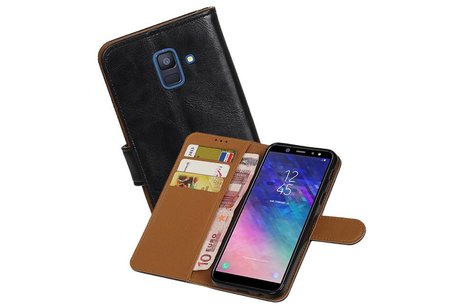 BAOHU Zakelijke Book Case Telefoonhoesje Geschikt voor de Samsung Galaxy A6 2018 - Portemonnee Hoesje - Pasjeshouder Wallet Case - Zwart