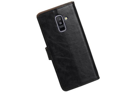 BAOHU Zakelijke Book Case Telefoonhoesje Geschikt voor de Samsung Galaxy A6 Plus 2018 - Portemonnee Hoesje - Pasjeshouder Wallet Case - Zwart