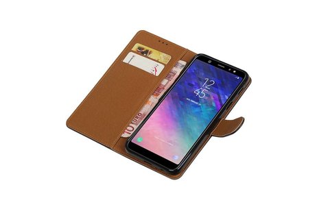 BAOHU Zakelijke Book Case Telefoonhoesje Geschikt voor de Samsung Galaxy A6 Plus 2018 - Portemonnee Hoesje - Pasjeshouder Wallet Case - Zwart