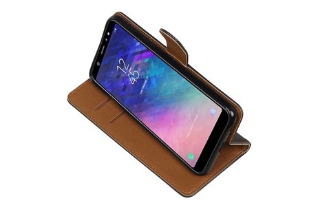 BAOHU Zakelijke Book Case Telefoonhoesje Geschikt voor de Samsung Galaxy A6 Plus 2018 - Portemonnee Hoesje - Pasjeshouder Wallet Case - Zwart