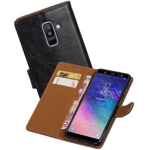 BAOHU Zakelijke Book Case Telefoonhoesje Geschikt voor de Samsung Galaxy A6 Plus 2018 - Portemonnee Hoesje - Pasjeshouder Wallet Case - Zwart