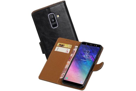 BAOHU Zakelijke Book Case Telefoonhoesje Geschikt voor de Samsung Galaxy A6 Plus 2018 - Portemonnee Hoesje - Pasjeshouder Wallet Case - Zwart
