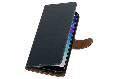 BAOHU Zakelijke Book Case Telefoonhoesje Geschikt voor de Samsung Galaxy A6 Plus 2018 - Portemonnee Hoesje - Pasjeshouder Wallet Case - Blauw