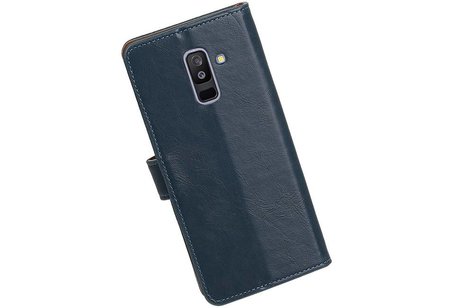 BAOHU Zakelijke Book Case Telefoonhoesje Geschikt voor de Samsung Galaxy A6 Plus 2018 - Portemonnee Hoesje - Pasjeshouder Wallet Case - Blauw