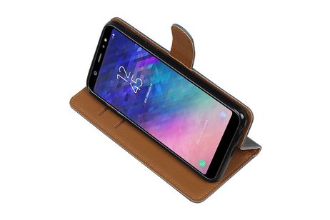 BAOHU Zakelijke Book Case Telefoonhoesje Geschikt voor de Samsung Galaxy A6 Plus 2018 - Portemonnee Hoesje - Pasjeshouder Wallet Case - Blauw