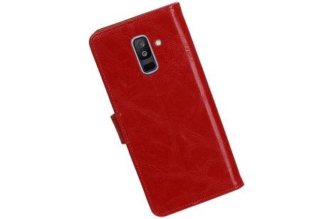BAOHU Zakelijke Book Case Telefoonhoesje Geschikt voor de Samsung Galaxy A6 Plus 2018 - Portemonnee Hoesje - Pasjeshouder Wallet Case - Rood