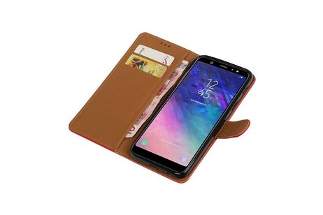 BAOHU Zakelijke Book Case Telefoonhoesje Geschikt voor de Samsung Galaxy A6 Plus 2018 - Portemonnee Hoesje - Pasjeshouder Wallet Case - Rood