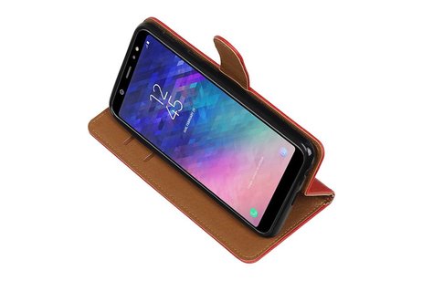 BAOHU Zakelijke Book Case Telefoonhoesje Geschikt voor de Samsung Galaxy A6 Plus 2018 - Portemonnee Hoesje - Pasjeshouder Wallet Case - Rood