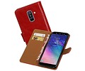 BAOHU Zakelijke Book Case Telefoonhoesje Geschikt voor de Samsung Galaxy A6 Plus 2018 - Portemonnee Hoesje - Pasjeshouder Wallet Case - Rood