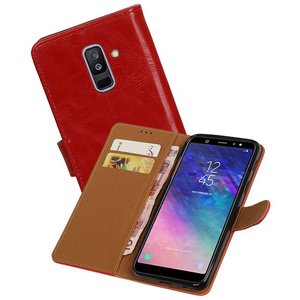 BAOHU Zakelijke Book Case Telefoonhoesje Geschikt voor de Samsung Galaxy A6 Plus 2018 - Portemonnee Hoesje - Pasjeshouder Wallet Case - Rood