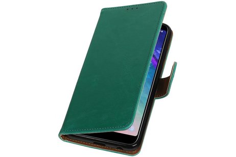 BAOHU Zakelijke Book Case Telefoonhoesje Geschikt voor de Samsung Galaxy A6 Plus 2018 - Portemonnee Hoesje - Pasjeshouder Wallet Case - Groen