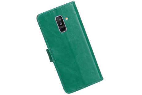 BAOHU Zakelijke Book Case Telefoonhoesje Geschikt voor de Samsung Galaxy A6 Plus 2018 - Portemonnee Hoesje - Pasjeshouder Wallet Case - Groen