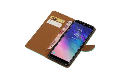 BAOHU Zakelijke Book Case Telefoonhoesje Geschikt voor de Samsung Galaxy A6 Plus 2018 - Portemonnee Hoesje - Pasjeshouder Wallet Case - Groen