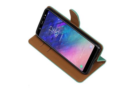 BAOHU Zakelijke Book Case Telefoonhoesje Geschikt voor de Samsung Galaxy A6 Plus 2018 - Portemonnee Hoesje - Pasjeshouder Wallet Case - Groen