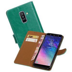 BAOHU Zakelijke Book Case Telefoonhoesje Geschikt voor de Samsung Galaxy A6 Plus 2018 - Portemonnee Hoesje - Pasjeshouder Wallet Case - Groen
