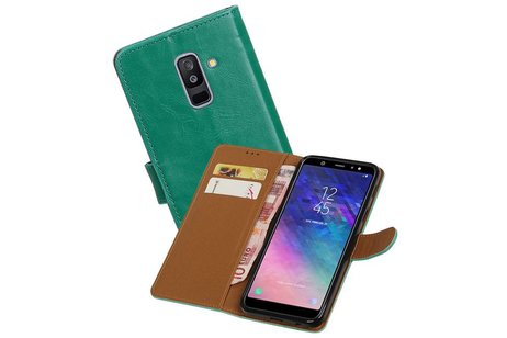 BAOHU Zakelijke Book Case Telefoonhoesje Geschikt voor de Samsung Galaxy A6 Plus 2018 - Portemonnee Hoesje - Pasjeshouder Wallet Case - Groen