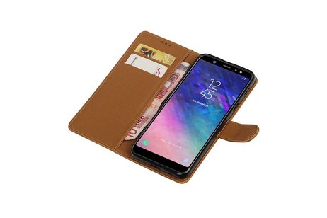 BAOHU Zakelijke Book Case Telefoonhoesje Geschikt voor de Samsung Galaxy A6 Plus 2018 - Portemonnee Hoesje - Pasjeshouder Wallet Case - Bruin