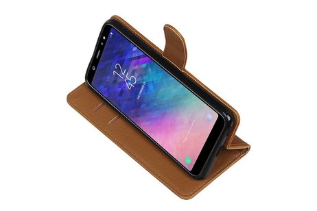 BAOHU Zakelijke Book Case Telefoonhoesje Geschikt voor de Samsung Galaxy A6 Plus 2018 - Portemonnee Hoesje - Pasjeshouder Wallet Case - Bruin