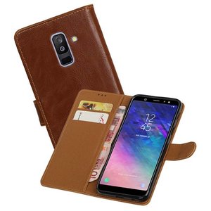 BAOHU Zakelijke Book Case Telefoonhoesje Geschikt voor de Samsung Galaxy A6 Plus 2018 - Portemonnee Hoesje - Pasjeshouder Wallet Case - Bruin