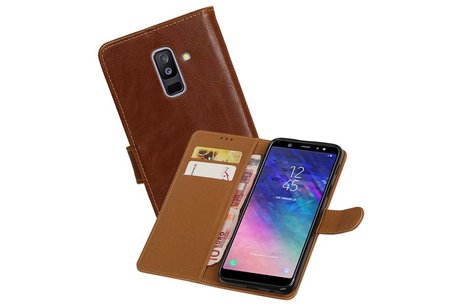 BAOHU Zakelijke Book Case Telefoonhoesje Geschikt voor de Samsung Galaxy A6 Plus 2018 - Portemonnee Hoesje - Pasjeshouder Wallet Case - Bruin
