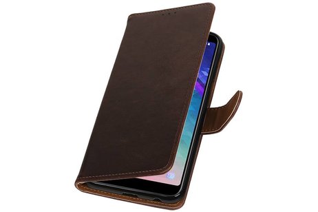 BAOHU Zakelijke Book Case Telefoonhoesje Geschikt voor de Samsung Galaxy A6 Plus 2018 - Portemonnee Hoesje - Pasjeshouder Wallet Case - Mocca