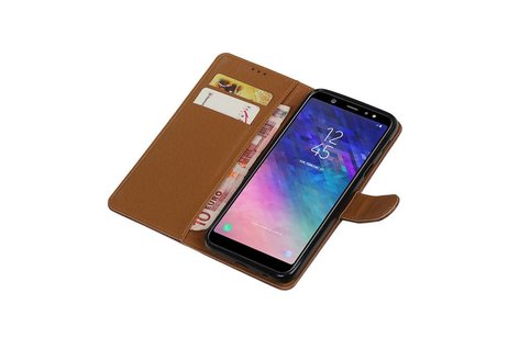 BAOHU Zakelijke Book Case Telefoonhoesje Geschikt voor de Samsung Galaxy A6 Plus 2018 - Portemonnee Hoesje - Pasjeshouder Wallet Case - Mocca