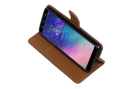 BAOHU Zakelijke Book Case Telefoonhoesje Geschikt voor de Samsung Galaxy A6 Plus 2018 - Portemonnee Hoesje - Pasjeshouder Wallet Case - Mocca