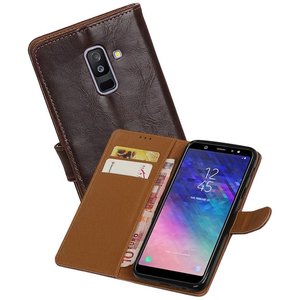 BAOHU Zakelijke Book Case Telefoonhoesje Geschikt voor de Samsung Galaxy A6 Plus 2018 - Portemonnee Hoesje - Pasjeshouder Wallet Case - Mocca