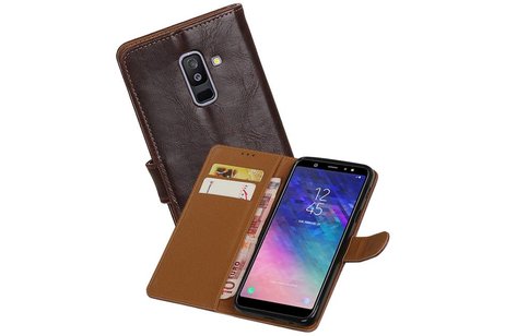 BAOHU Zakelijke Book Case Telefoonhoesje Geschikt voor de Samsung Galaxy A6 Plus 2018 - Portemonnee Hoesje - Pasjeshouder Wallet Case - Mocca