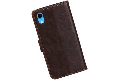 BAOHU Zakelijke Book Case Telefoonhoesje Geschikt voor de iPhone XR - Portemonnee Hoesje - Pasjeshouder Wallet Case -  Mocca